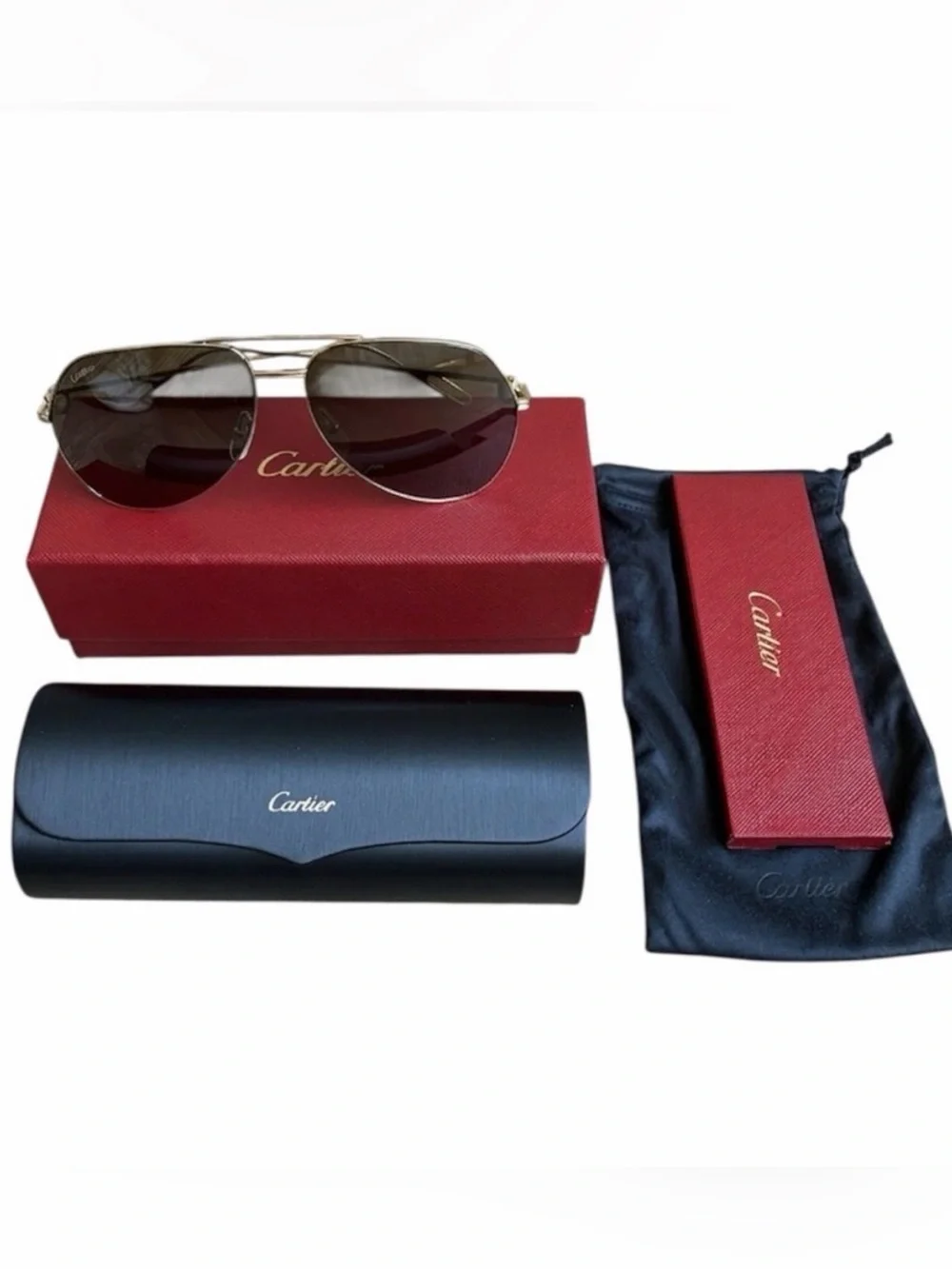 Cartier Première de Cartier CT0110S Aviator Gold Frame Sunglasses NEW $1445